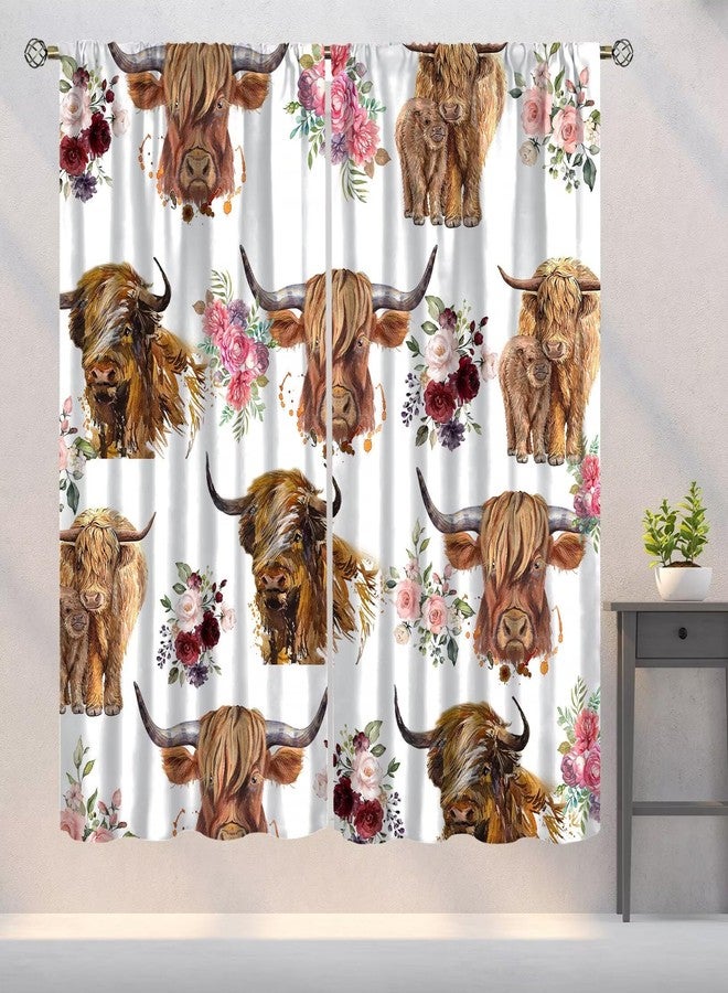 YSWOW Highland Cow Curtains Western Farmhouse Cute Highland Cattle Art Printed Blackout Window Drapes for Bedroom Kitchen Decor Fabric Set 2 Panel 42x45 Inch 30% Shading Rate - Image 1